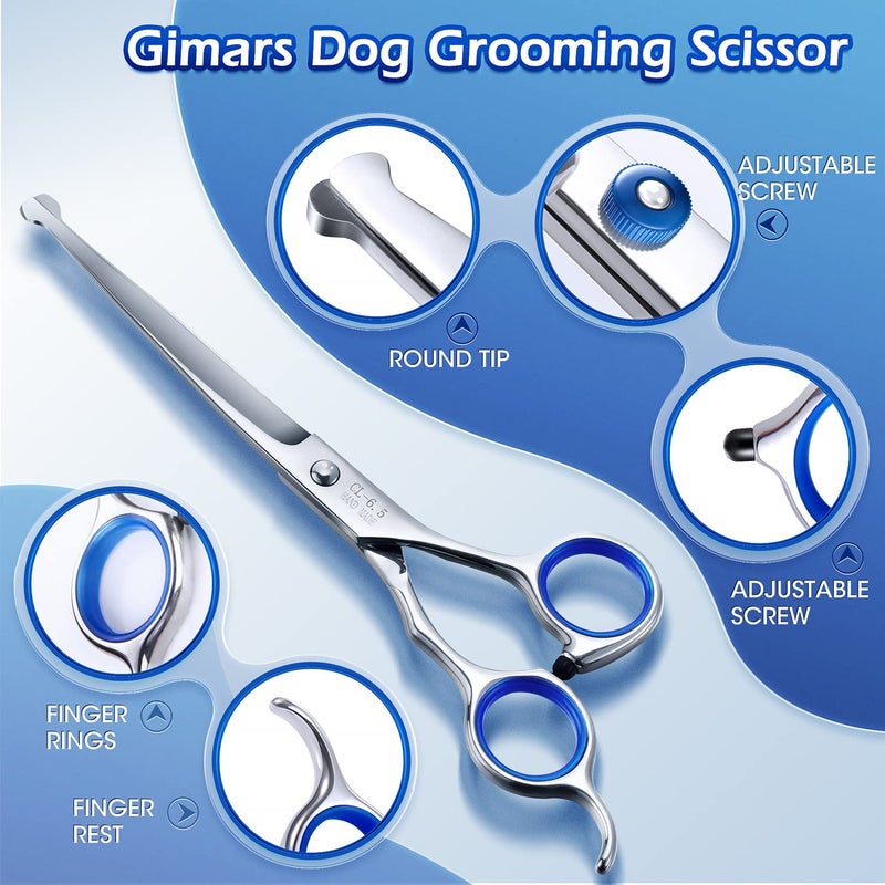 Gimars Professional 5 in 1 Grooming Scissors for Dogs 4CR with Safety Round Tip, Heavy Duty Titanium Coated Straight & Thinning & Curved Shears - Image 4